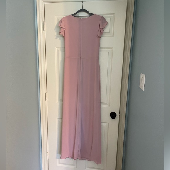ASOS TFNC bridesmaid flutter sleeve ruffle detail maxi dress in blush - Picture 5 of 5
